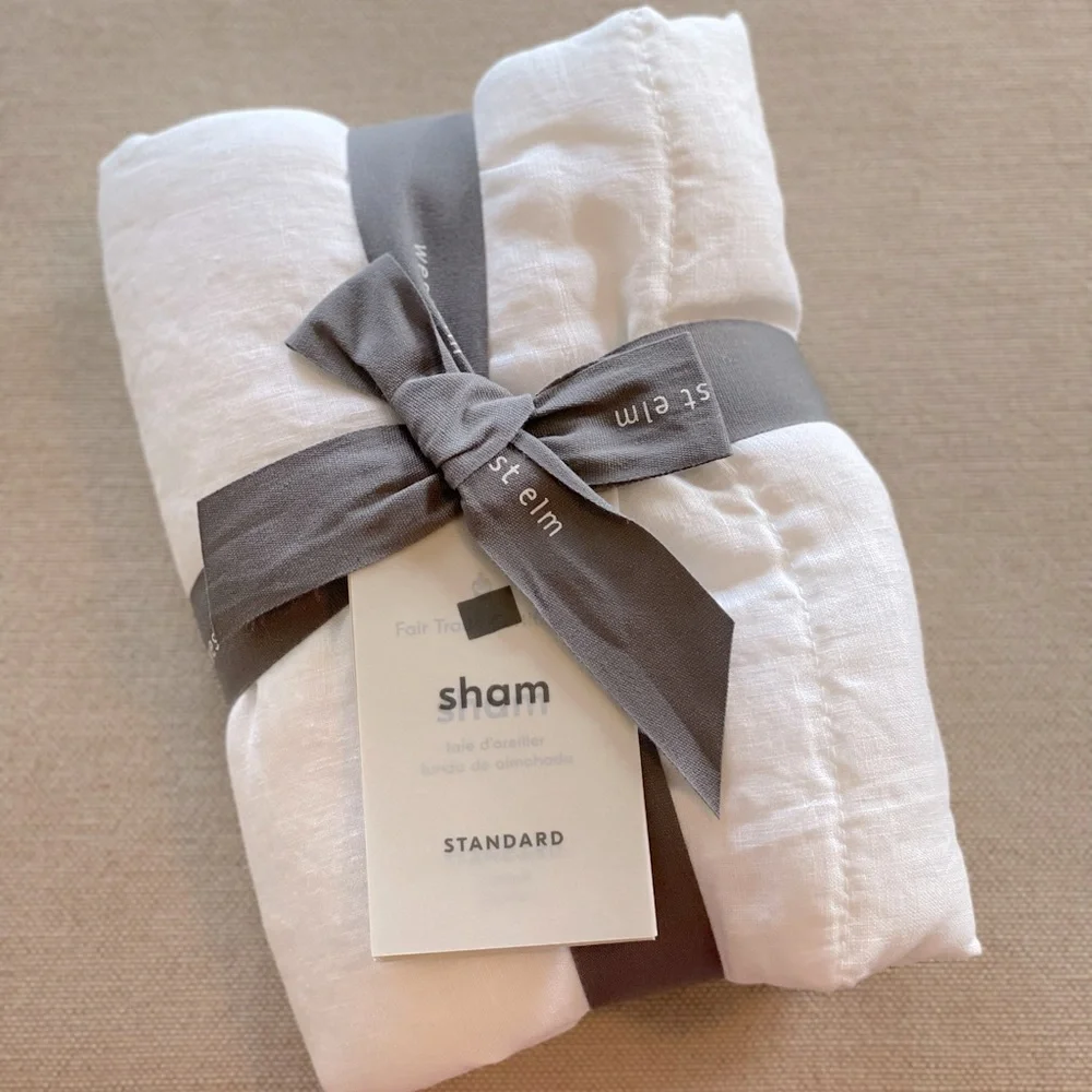 WEST ELM Linen Box Stitch Quilt Standard Pillow Sham - New